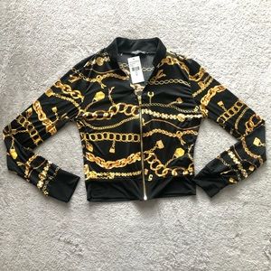 Fashion Nova Chain Print Crop zip up.